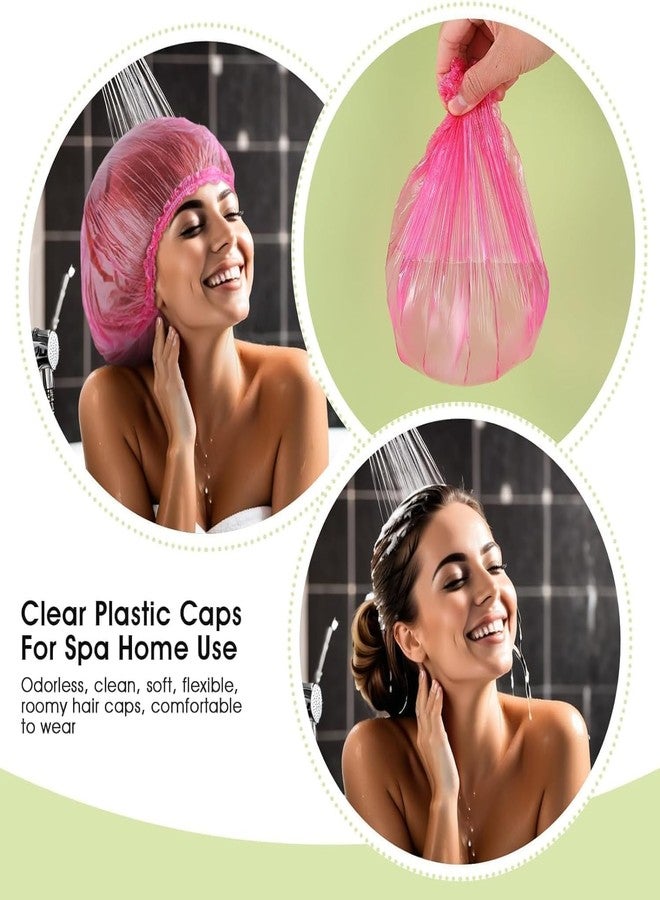 HODASHI 100Pcs Pink Disposable Shower Caps for Women Plastic Shower Caps Shower Hat Large Shower Cap Elastic Hair Cap for Home Use Hotel Spa and Hair Salon,Bathing Accessories,Personal Care - Image 5