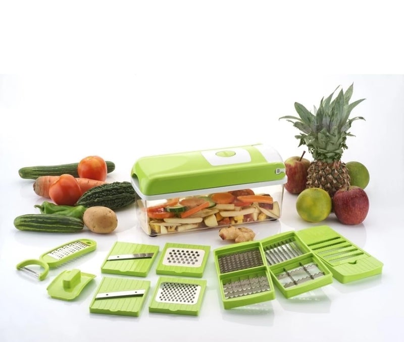 ABUDIT 13 in 1 Multipurpose Vegetable Chopper for Kitchen Fruit Cutters Grater Peeler Chipser Unbreakable Food Grade Body Easy Push to Clean Button Slicer Dicer Chopper for Kitchen - Image 2