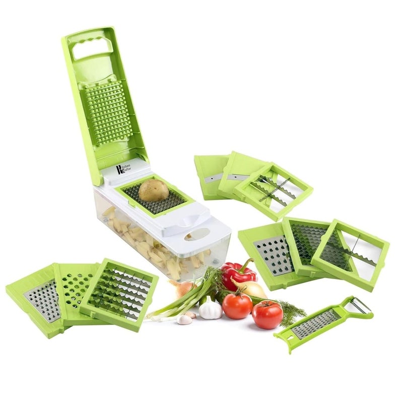 ABUDIT 13 in 1 Multipurpose Vegetable Chopper for Kitchen Fruit Cutters Grater Peeler Chipser Unbreakable Food Grade Body Easy Push to Clean Button Slicer Dicer Chopper for Kitchen - Image 1