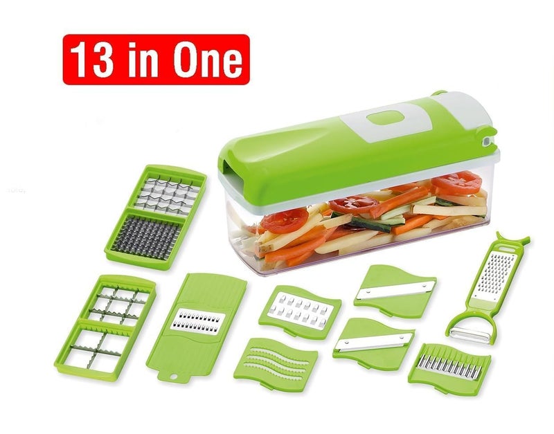 ABUDIT 13 in 1 Multipurpose Vegetable Chopper for Kitchen Fruit Cutters Grater Peeler Chipser Unbreakable Food Grade Body Easy Push to Clean Button Slicer Dicer Chopper for Kitchen - Image 3