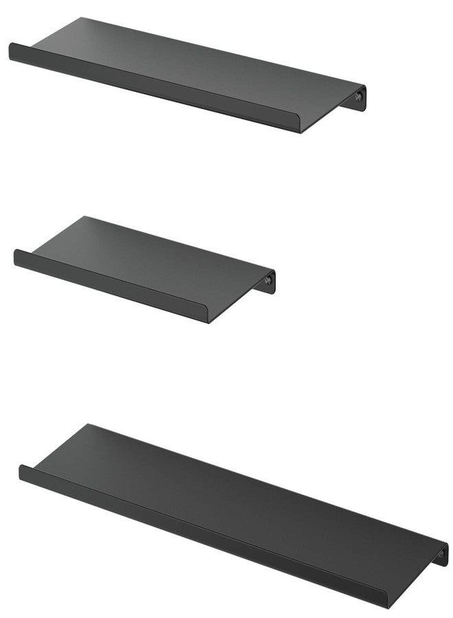 SRIWATANA Black Floating Shelves, Metal Wall Shelves Set of 3 for Bedroom, Living Room, Bathroom, Kitchen, Matte Black - Image 1