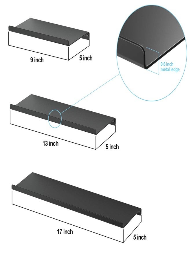 SRIWATANA Black Floating Shelves, Metal Wall Shelves Set of 3 for Bedroom, Living Room, Bathroom, Kitchen, Matte Black - Image 4