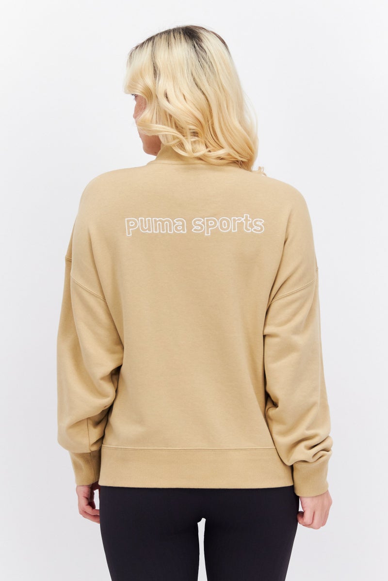 PUMA سويت شيرت نسائي بأكمام طويلة ومقاس مريح، بيج - Image 3