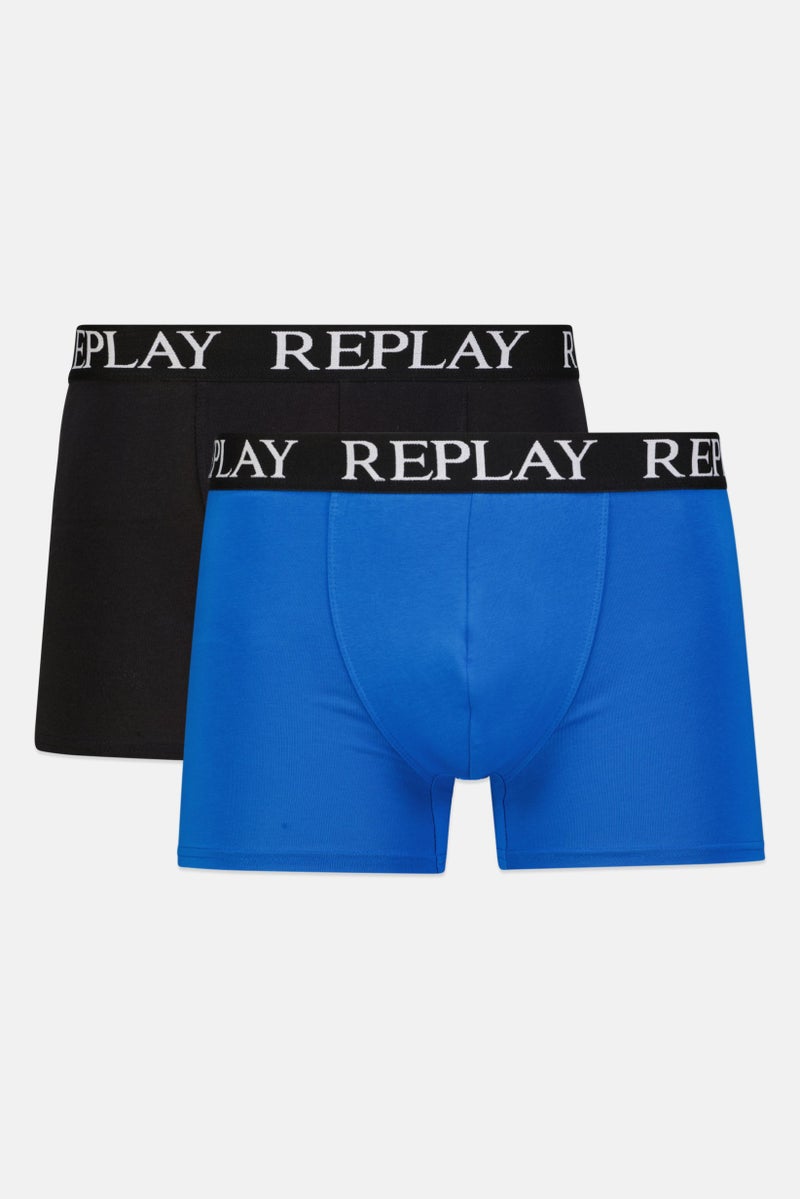 Replay Men 2 Pc Cotton Stretch Trunks, Blue  - Image 1