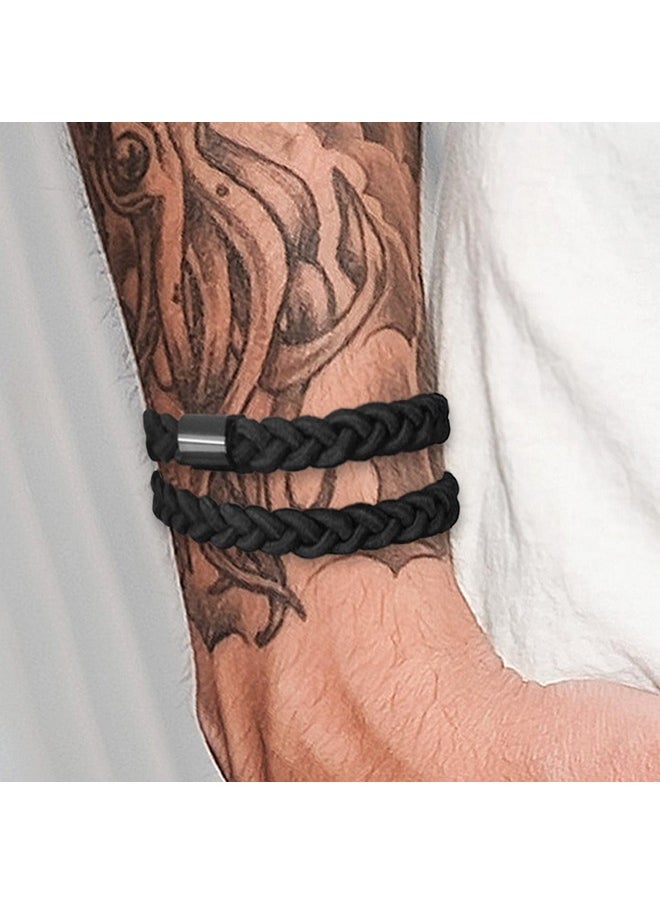 HAVHAF - Braided Mens Hair Ties For Men For Buns Curly Thick Dense Hair Elastic Hair Ties For Guys No Damage Crease Breakage Black 5 Count (Pack Of 1) - Image 1