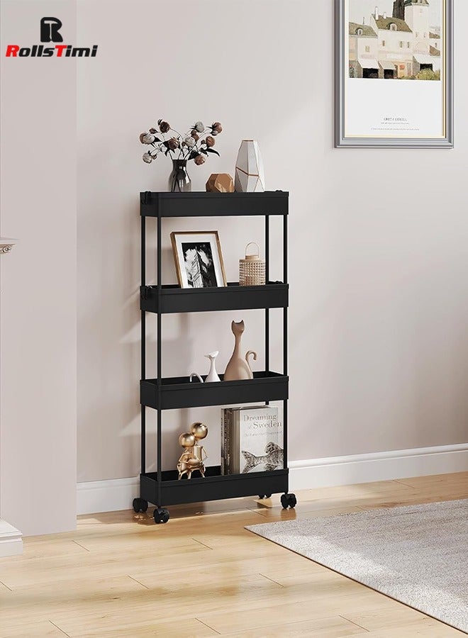 RollsTimi  Slim Storage Cart with Wheels - 4 Tier Bathroom Organizers and Storage Cart - Rolling Carts for Bathroom, Kitchen, Narrow Space, Laundry Room,Black - Image 1