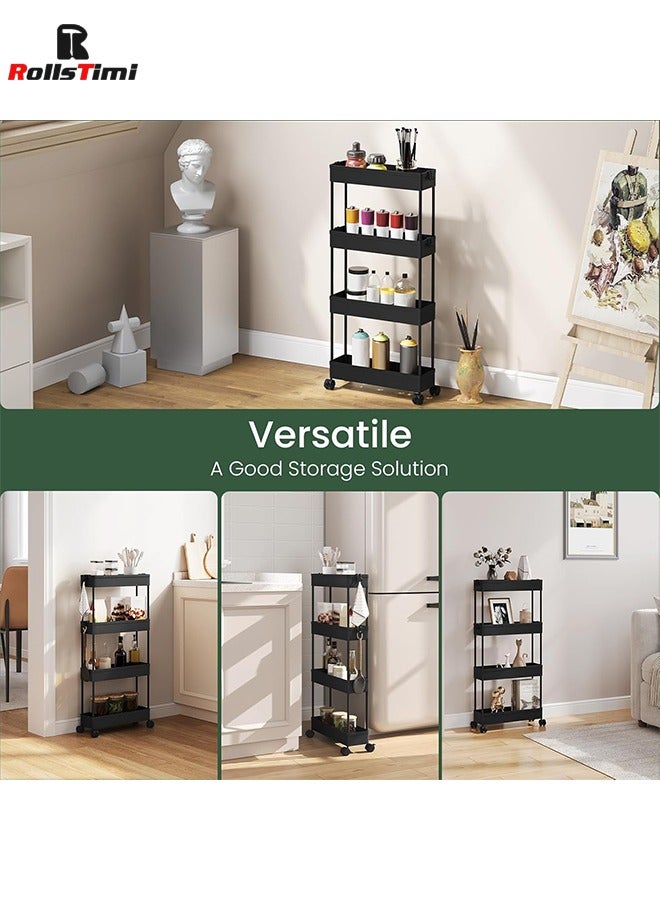 RollsTimi  Slim Storage Cart with Wheels - 4 Tier Bathroom Organizers and Storage Cart - Rolling Carts for Bathroom, Kitchen, Narrow Space, Laundry Room,Black - Image 3