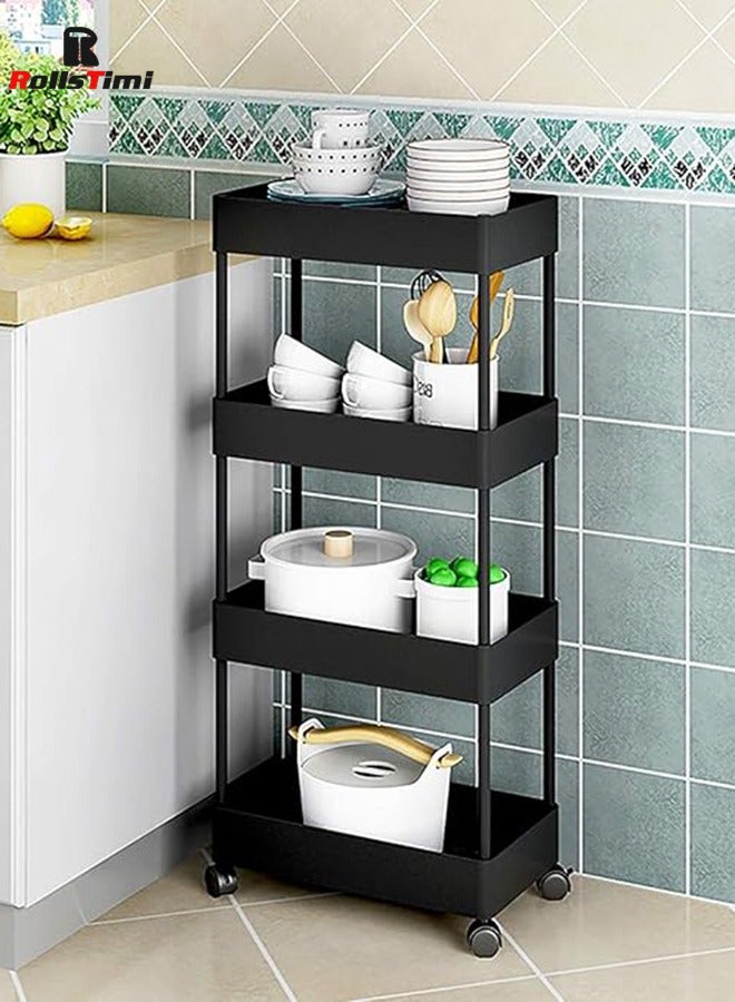 RollsTimi  Slim Storage Cart with Wheels - 4 Tier Bathroom Organizers and Storage Cart - Rolling Carts for Bathroom, Kitchen, Narrow Space, Laundry Room,Black - Image 4