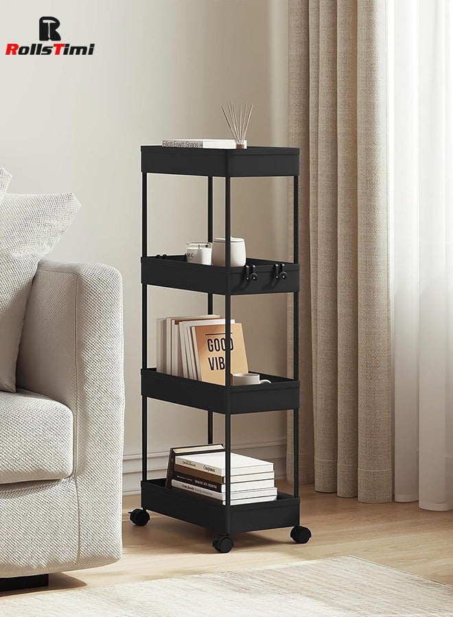 RollsTimi  Slim Storage Cart with Wheels - 4 Tier Bathroom Organizers and Storage Cart - Rolling Carts for Bathroom, Kitchen, Narrow Space, Laundry Room,Black - Image 5