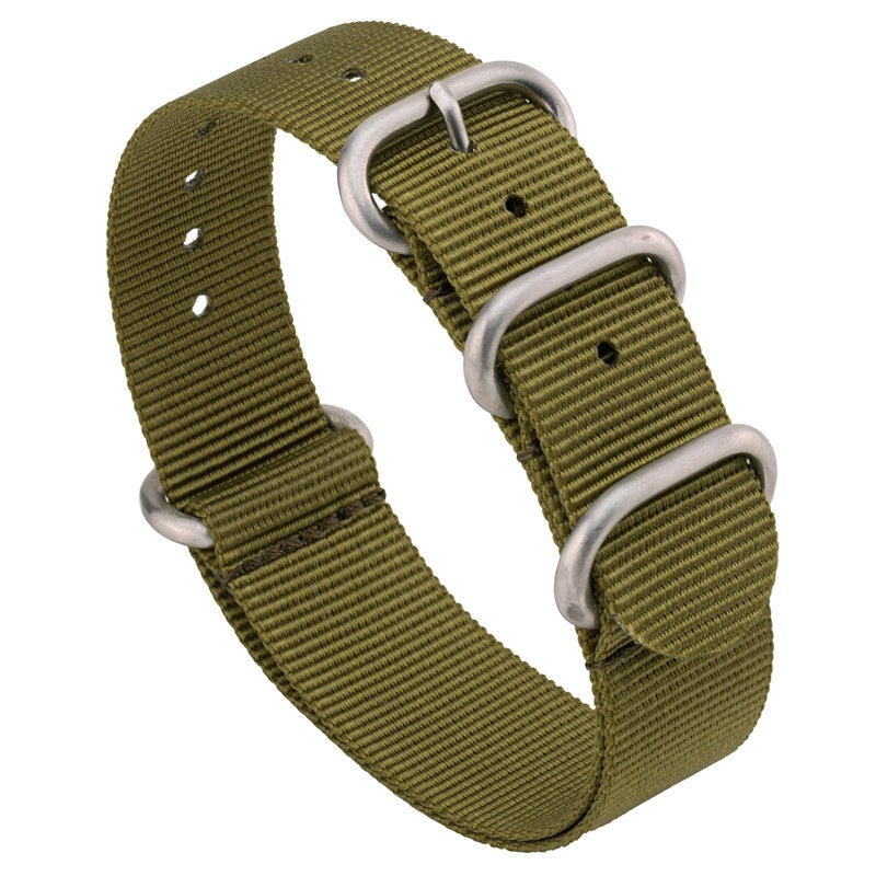 Benchmark Basics Benchmark 18mm Army Green Nylon Watch Band - One Piece Waterproof Ballistic Nylon - Slip Through Military Style Zulu Watch Strap for Men & Women - Image 1