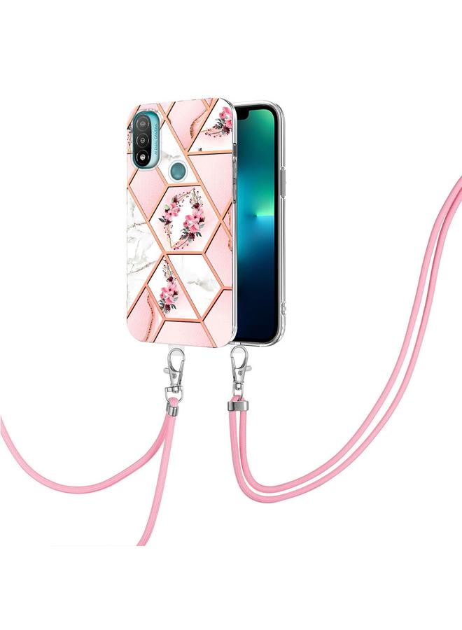اس-توب جراب لهاتف Motorola Moto E20 / E30 / E40 جراب هاتف TPU بنمط زهور رخامية متشابكة مع حبل - Image 2