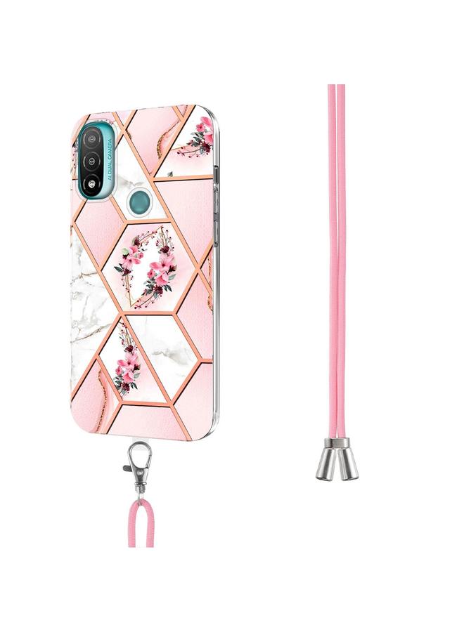 اس-توب جراب لهاتف Motorola Moto E20 / E30 / E40 جراب هاتف TPU بنمط زهور رخامية متشابكة مع حبل - Image 3