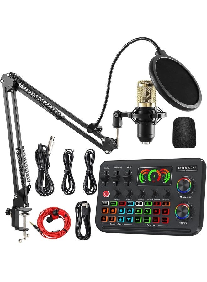 DRAKLAW Sound Cards Condenser Microphone Set, Streaming Audio Mixer with Microphone Stand/Suitable for Live Broadcast/Podcast/Youtube/PC/Smartphone - Image 1