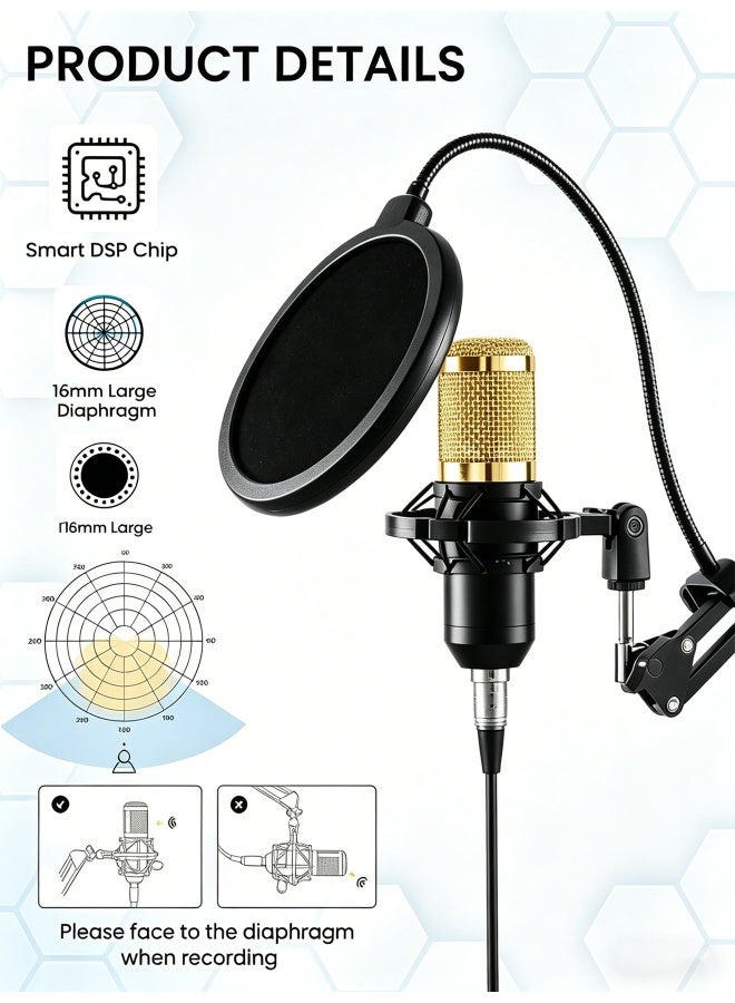 DRAKLAW Sound Cards Condenser Microphone Set, Streaming Audio Mixer with Microphone Stand/Suitable for Live Broadcast/Podcast/Youtube/PC/Smartphone - Image 2