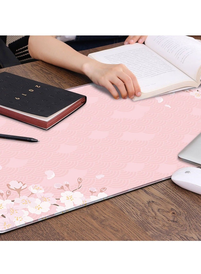 لوحة ماوس ألعاب Cherry Blossom مقاس 900 مم × 400 مم، سمك 3 مم، لوحة ماوس ألعاب وردية كاملة المكتب بتصميم ساكورا ياباني، قاعدة مطاطية كبيرة غير قابلة للانزلاق ومقاومة للماء ولوحة مفاتيح كبيرة بحواف مخيطة لمكتب الألعاب - Image 3
