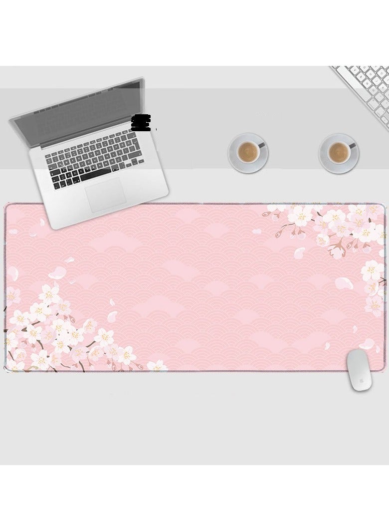 لوحة ماوس ألعاب Cherry Blossom مقاس 900 مم × 400 مم، سمك 3 مم، لوحة ماوس ألعاب وردية كاملة المكتب بتصميم ساكورا ياباني، قاعدة مطاطية كبيرة غير قابلة للانزلاق ومقاومة للماء ولوحة مفاتيح كبيرة بحواف مخيطة لمكتب الألعاب - Image 1