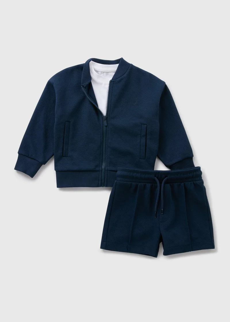 Matalan Boys Navy Blue Bomber Jacket, T-Shirt & Shorts Set