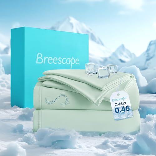 Breescape Cooling Sheet Set Queen Size - BlendTek™ Dry & Cool Technology for Hot Sleepers and Night Sweats, Q-Max>0.46 Tech, Deep Pocket Up to 18", 360° Elastic Band, Mint Green - Image 1