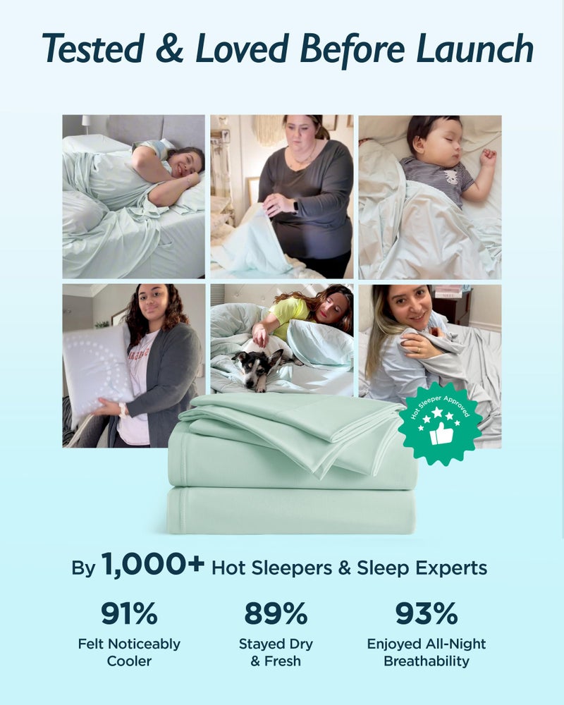 Breescape Cooling Sheet Set Queen Size - BlendTek™ Dry & Cool Technology for Hot Sleepers and Night Sweats, Q-Max>0.46 Tech, Deep Pocket Up to 18", 360° Elastic Band, Mint Green - Image 3
