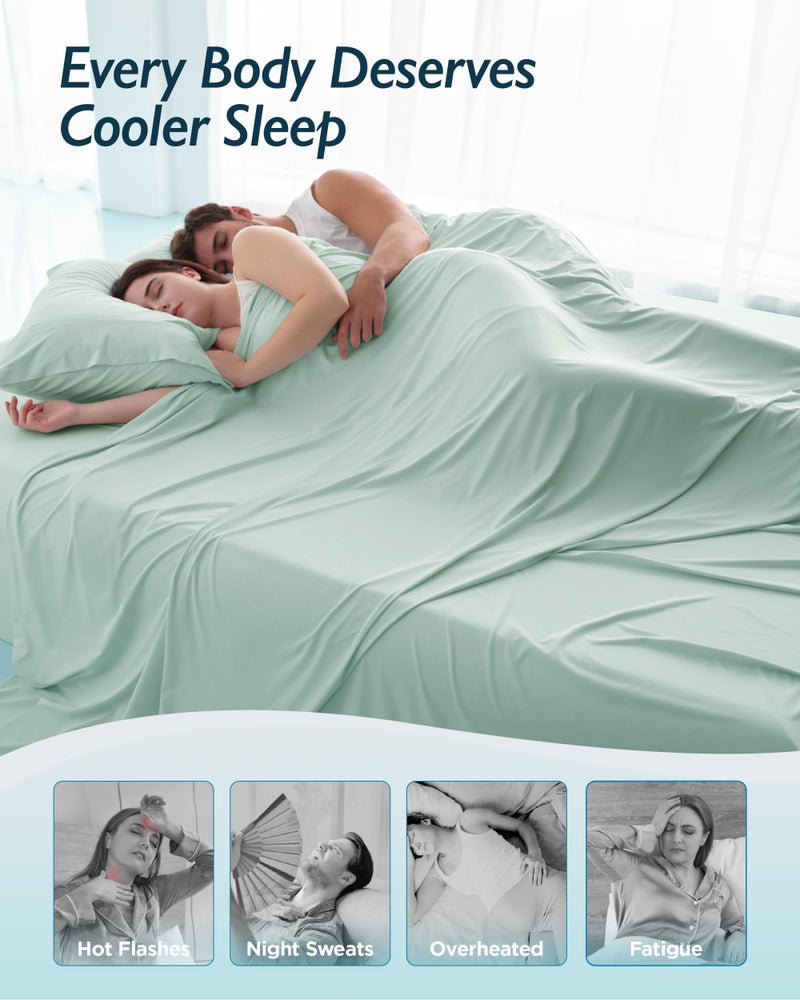 Breescape Cooling Sheet Set Queen Size - BlendTek™ Dry & Cool Technology for Hot Sleepers and Night Sweats, Q-Max>0.46 Tech, Deep Pocket Up to 18", 360° Elastic Band, Mint Green - Image 5