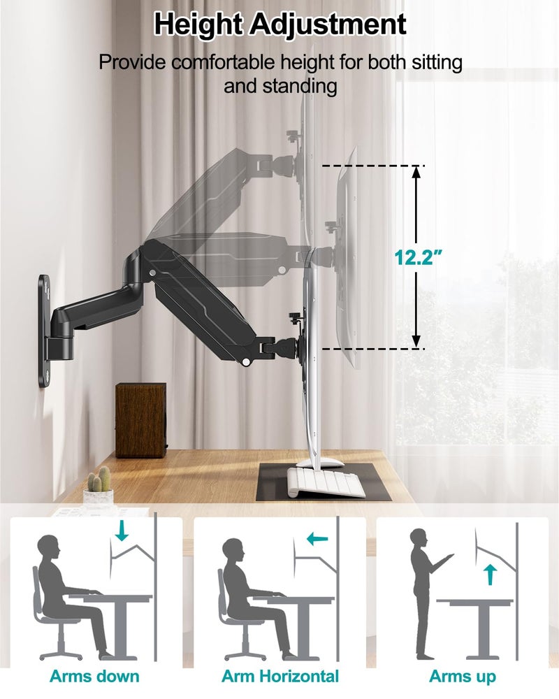 MOUNT PRO Single Monitor Wall Mount for 13 to 32 Inch Computer Screens, Gas Spring Arm Holds Up to 17.6lbs, Full Motion Adjustable,VESA Mount 75x75, 100x100,Black - Image 4