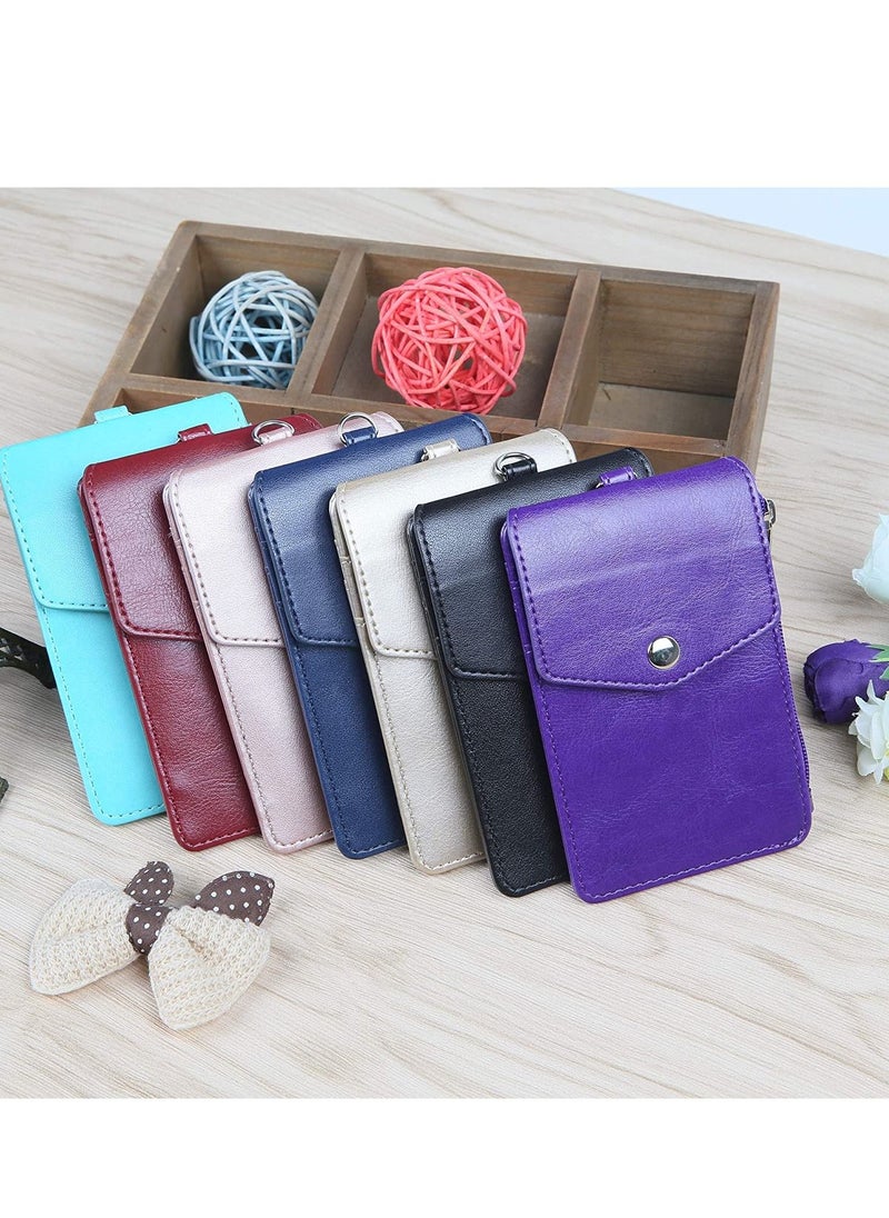 Excefore Badge Holder with Zipper PU Leather ID Card Wallet 1 Clear Window and 3 Slots Secure Cover Nylon Lanyard for Office School ID, Credit Cards, Driver Licence (Gold)  - Image 5
