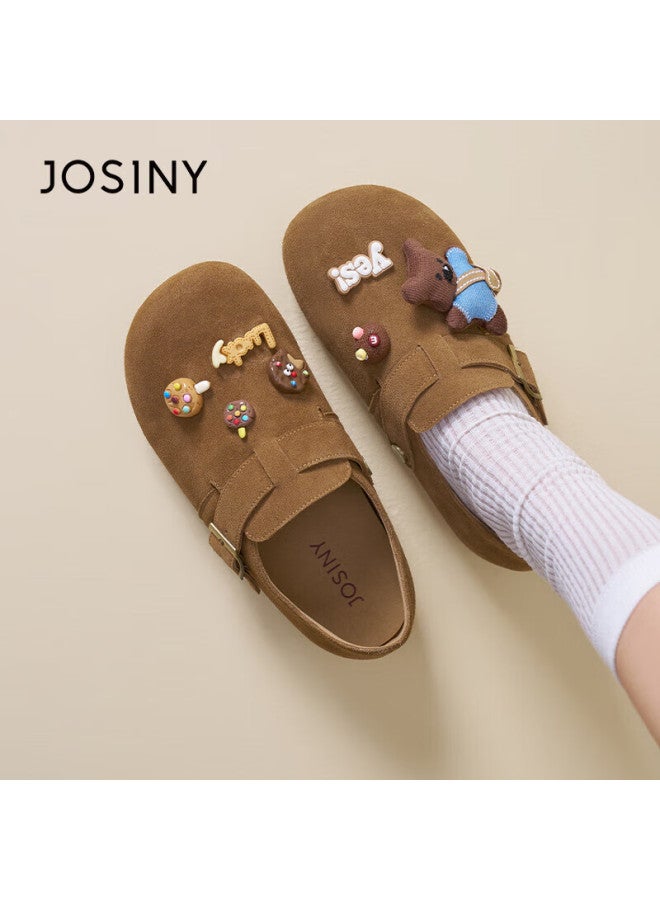 Josiny Zhuoshini Birkenstock Women's Shoes Spring New Full-coverage Casual Versatile Fashion Flat Soft Comfortable Single Shoes Camel Color Size 38 - Image 1
