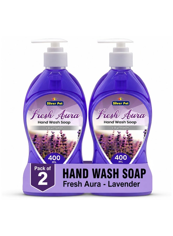 Silver Pot - Fresh Aura, Lavender Hand Wash 2 x 400ml Moisturizing Liquid Soap, New Advance Formula, Gentle Cleansing, Effective Germ Protection, Lavender Scent, 10x Odor Removal, for Daily Hygiene - Image 1