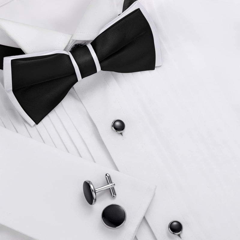 HAWSON Black Bow Ties and Cufflinks Set for Men Wedding Formal, Men's Pre-Tied Silk Tuxedo Bow tie, Adjustable Length Silk Bow Tie. - Image 5