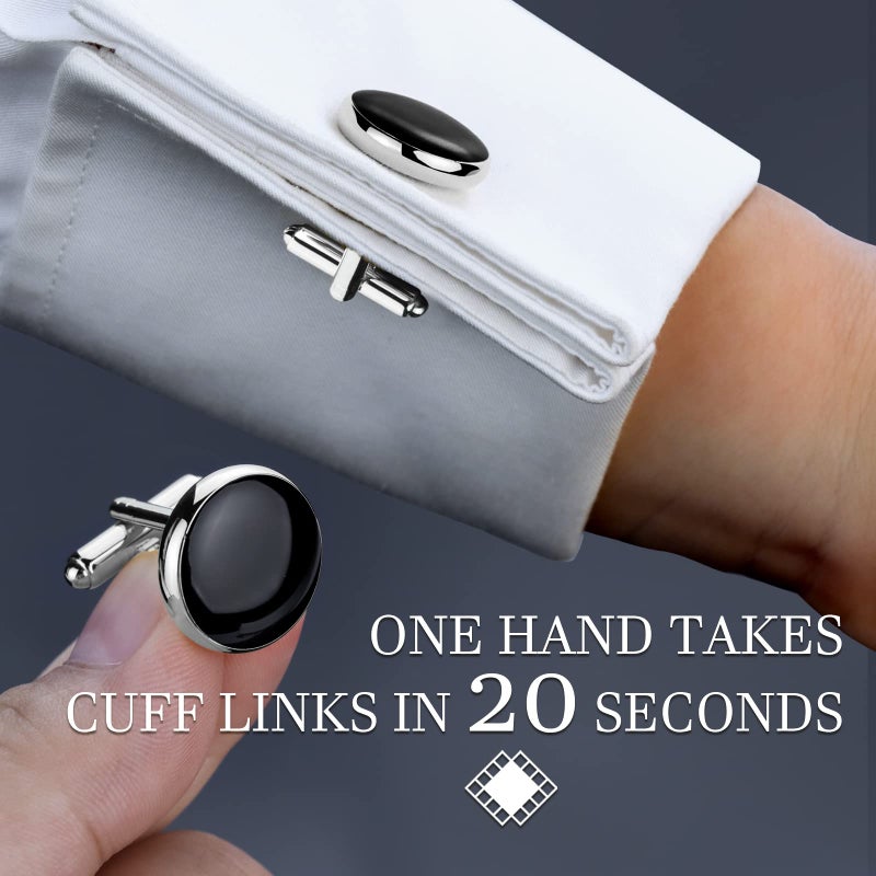 HAWSON Black Bow Ties and Cufflinks Set for Men Wedding Formal, Men's Pre-Tied Silk Tuxedo Bow tie, Adjustable Length Silk Bow Tie. - Image 3