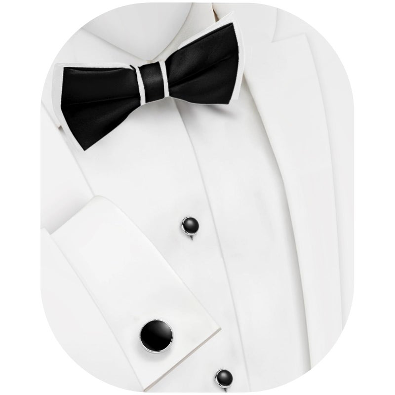 HAWSON Black Bow Ties and Cufflinks Set for Men Wedding Formal, Men's Pre-Tied Silk Tuxedo Bow tie, Adjustable Length Silk Bow Tie. - Image 1