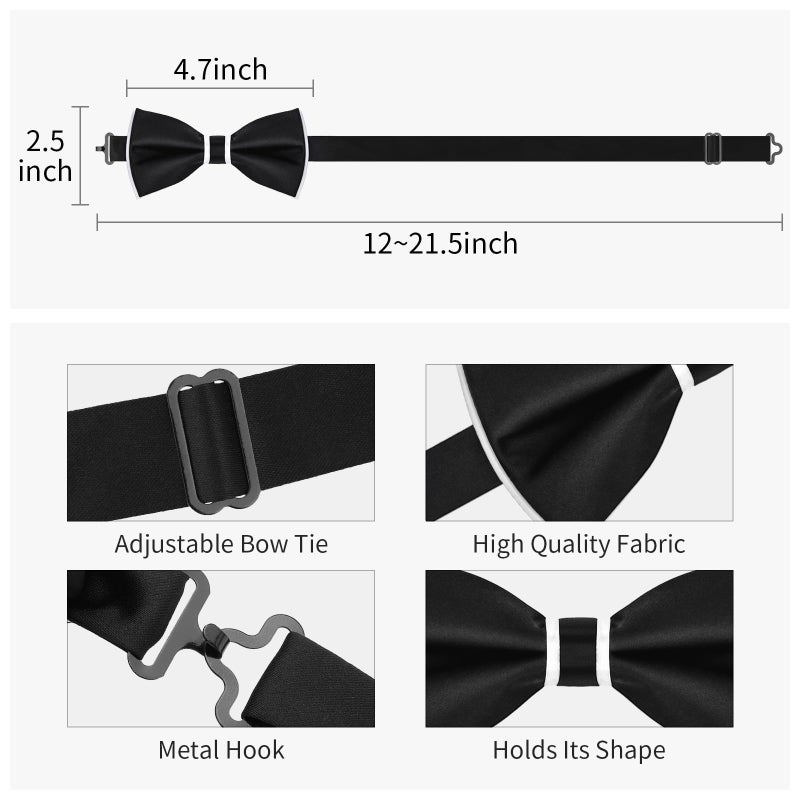 HAWSON Black Bow Ties and Cufflinks Set for Men Wedding Formal, Men's Pre-Tied Silk Tuxedo Bow tie, Adjustable Length Silk Bow Tie. - Image 4