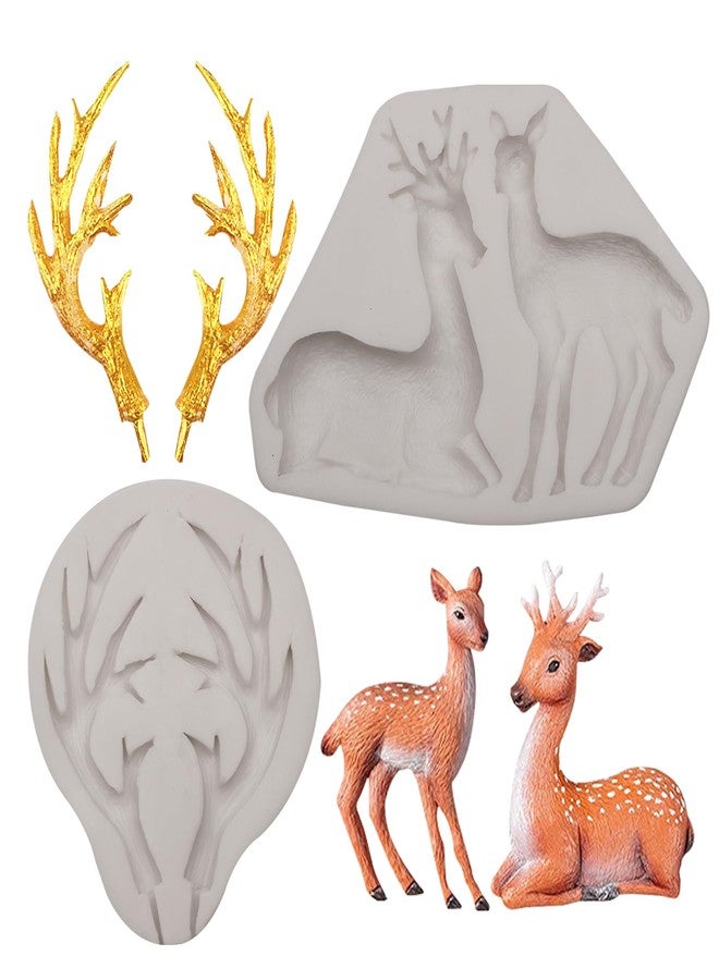 Caregene 3D Deer Silicone Fondant Mold Antlers Cake Decoration Mold for Christmas Party Cupcake Topper Resin Clay - Image 1