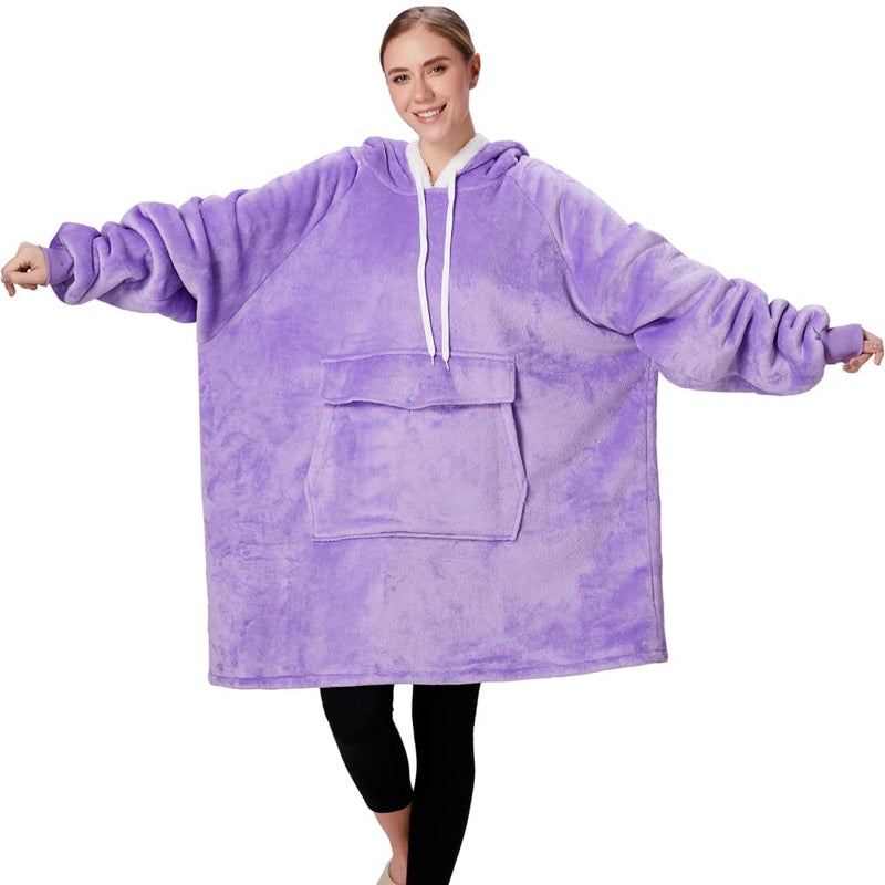 Qeils Qeils Oversized Wearable Blanket Hoodie  Comfy Sherpa Sweatshirt Pullover Jacket (Large Pocket  Violet  Adult)  - Image 1