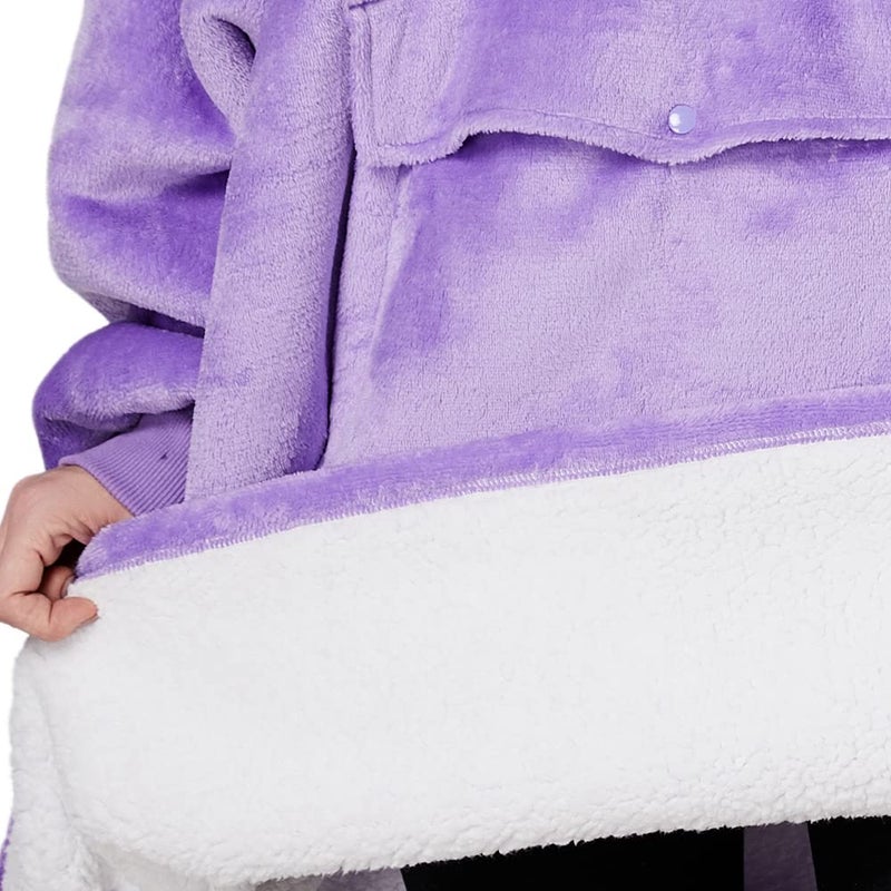 Qeils Qeils Oversized Wearable Blanket Hoodie  Comfy Sherpa Sweatshirt Pullover Jacket (Large Pocket  Violet  Adult)  - Image 3