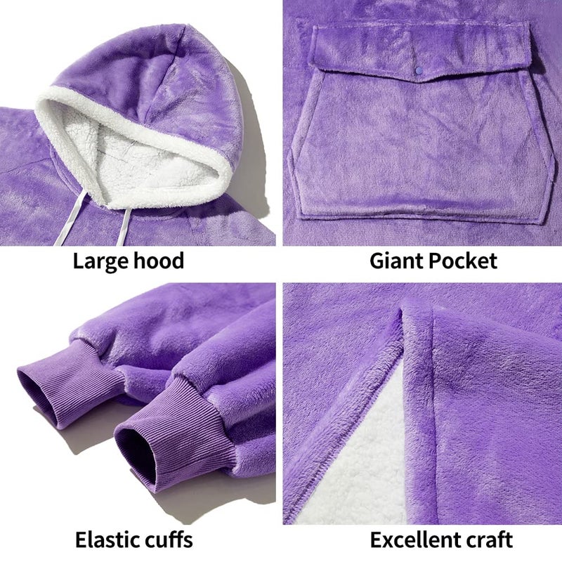 Qeils Qeils Oversized Wearable Blanket Hoodie  Comfy Sherpa Sweatshirt Pullover Jacket (Large Pocket  Violet  Adult)  - Image 4