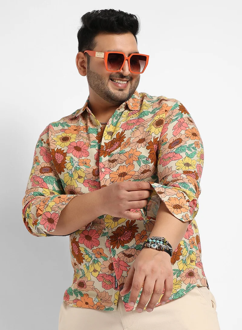 Instafab Plus Instafab Plus Men's Multicolour Floral Cluster Shirt For Casual Wear | Spread Collar | Long Sleeve | Button Closure | Cotton Shirt Crafted With Comfort Fit For Everyday Wear