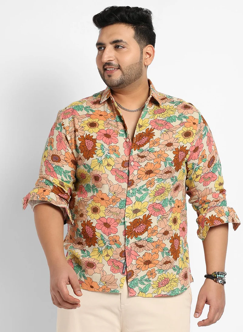 Instafab Plus Instafab Plus Men's Multicolour Floral Cluster Shirt For Casual Wear | Spread Collar | Long Sleeve | Button Closure | Cotton Shirt Crafted With Comfort Fit For Everyday Wear