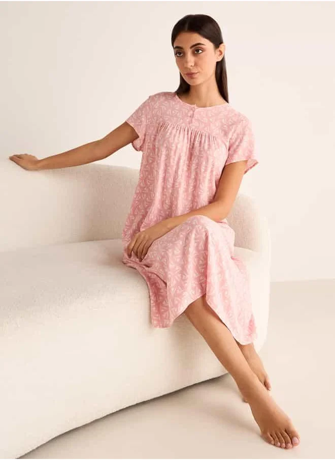 فاف Printed Sleepshirt with Short Sleeves