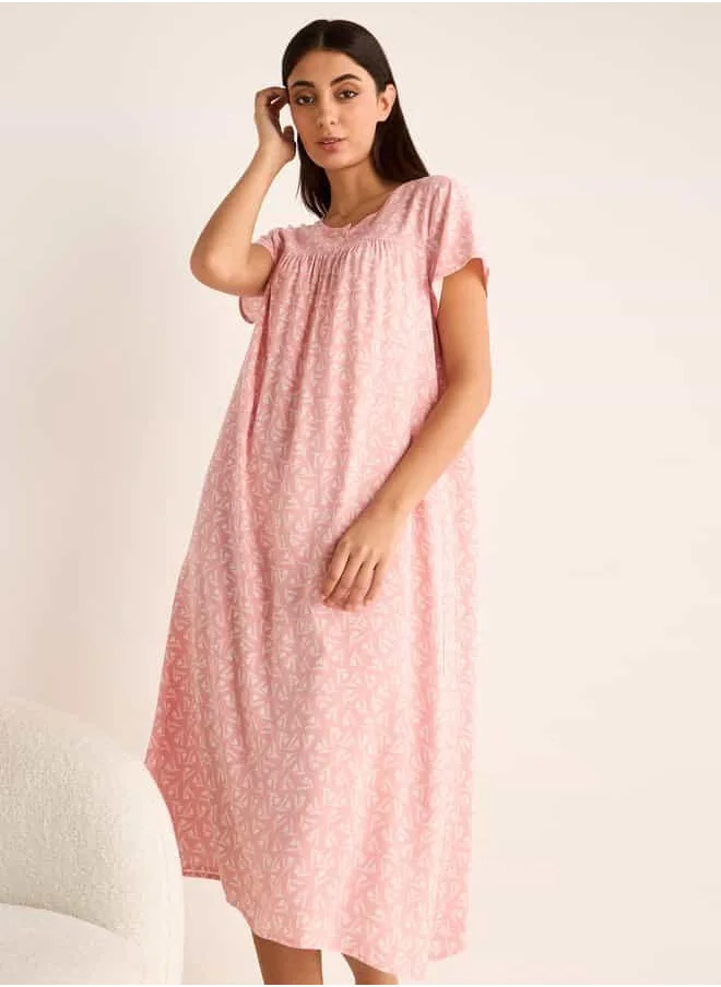 فاف Printed Sleepshirt with Short Sleeves