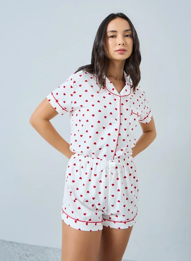 Take Two  White Heart Print Shirt and Shorts Set for Women | Best Price UAE