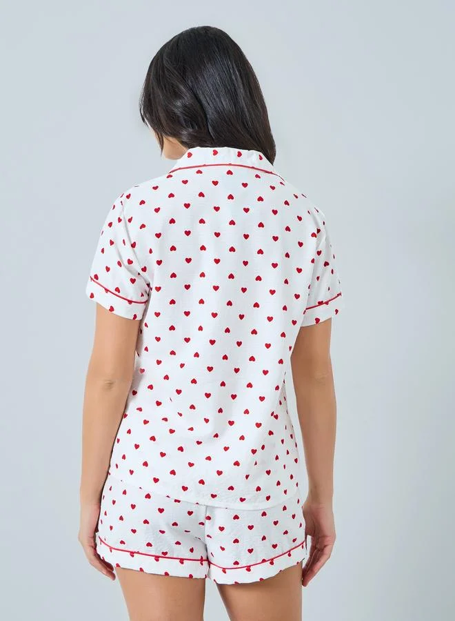 Take Two  White Heart Print Shirt and Shorts Set for Women | Best Price UAE