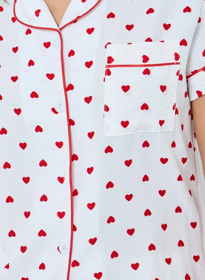 Take Two  White Heart Print Shirt and Shorts Set for Women | Best Price UAE