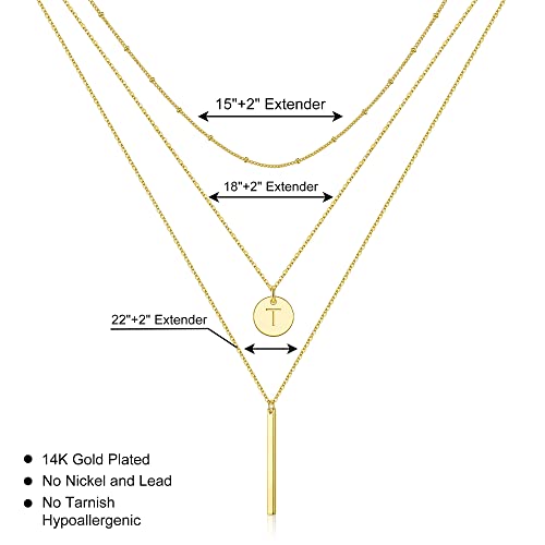 Vjoypro Layered Initial Necklaces for Women, 14K-Gold-Plated Initial T Letter Alphabet Coin Pendant Y-Necklaces Necklace Dainty Layering Bar Long Necklace Trend Jewelry Gifts - Image 5