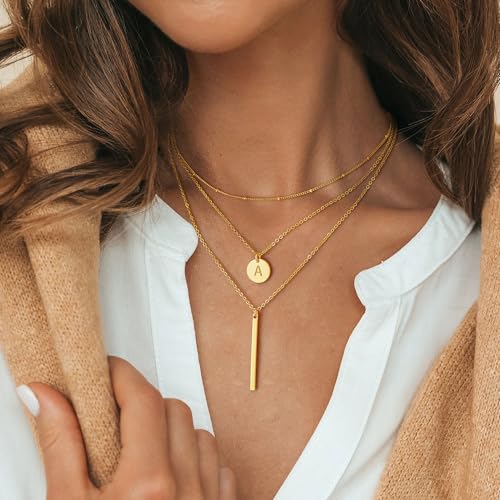 Vjoypro Layered Initial Necklaces for Women, 14K-Gold-Plated Initial T Letter Alphabet Coin Pendant Y-Necklaces Necklace Dainty Layering Bar Long Necklace Trend Jewelry Gifts - Image 2