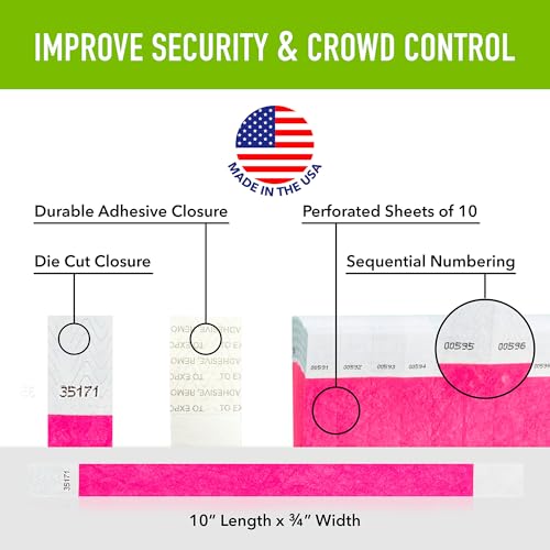 Wristco 1,000 WristCo Neon Pink Tyvek Wristbands for Events - Tamper-Proof Design & Fluorescent Color Prevent Reuse Premium-Grade Bracelets for Hospital & Medical ID, Party & VIP Identification - Image 2