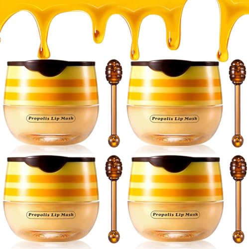 Alisesun 4PCS Honey Lip Balm Vitamin E Moisturizing Propolis Sleeping Lip Mask Effective Reduces Lip Lines Prevention Dry and Cracked Lip Scrubs Exfoliator Smoothing Dry Lip Care - Image 2