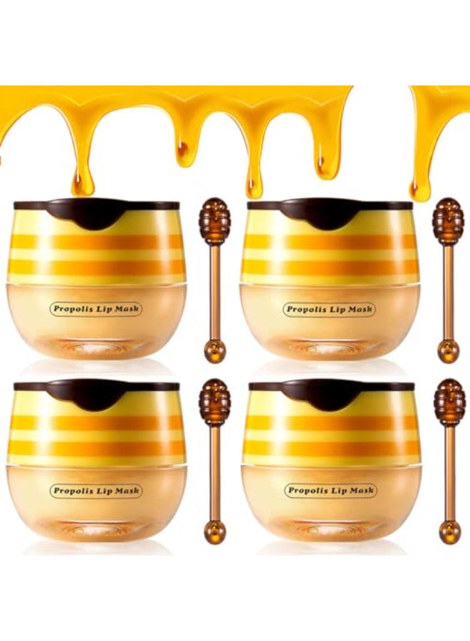Alisesun 4PCS Honey Lip Balm Vitamin E Moisturizing Propolis Sleeping Lip Mask Effective Reduces Lip Lines Prevention Dry and Cracked Lip Scrubs Exfoliator Smoothing Dry Lip Care - Image 1