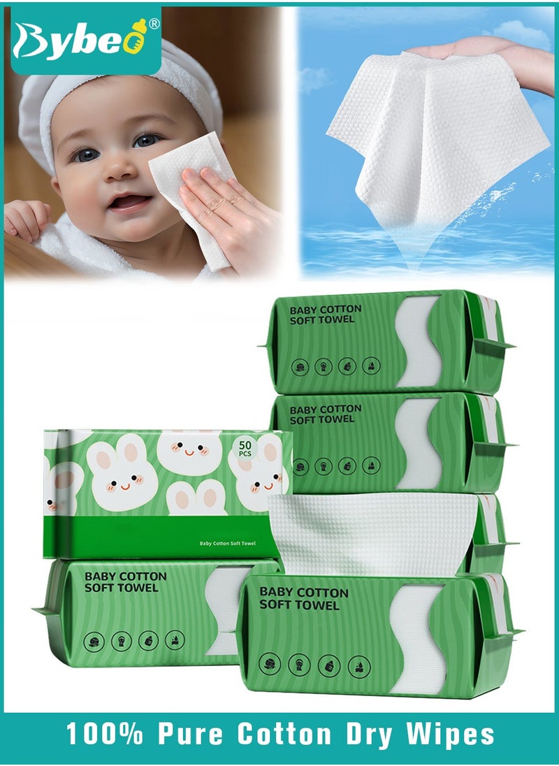 Bybeo 6 Packs Baby Cotton Tissue, Soft Baby Dry Wipe, Wet and Dry Use, Infant Cotton Towel, Made of Pure Cotton, 300 Count Unscented Disposable Facial Cotton Tissues for Baby Sensitive Skin  - Image 1