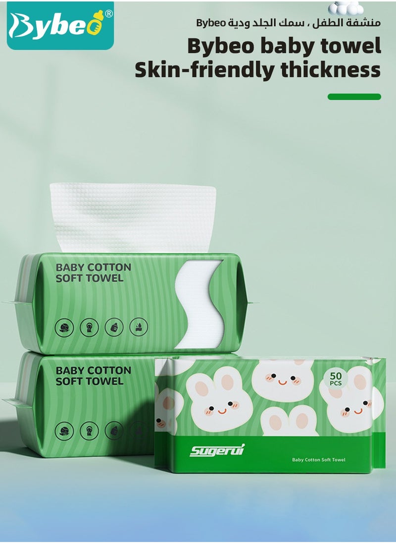 Bybeo 6 Packs Baby Cotton Tissue, Soft Baby Dry Wipe, Wet and Dry Use, Infant Cotton Towel, Made of Pure Cotton, 300 Count Unscented Disposable Facial Cotton Tissues for Baby Sensitive Skin  - Image 2